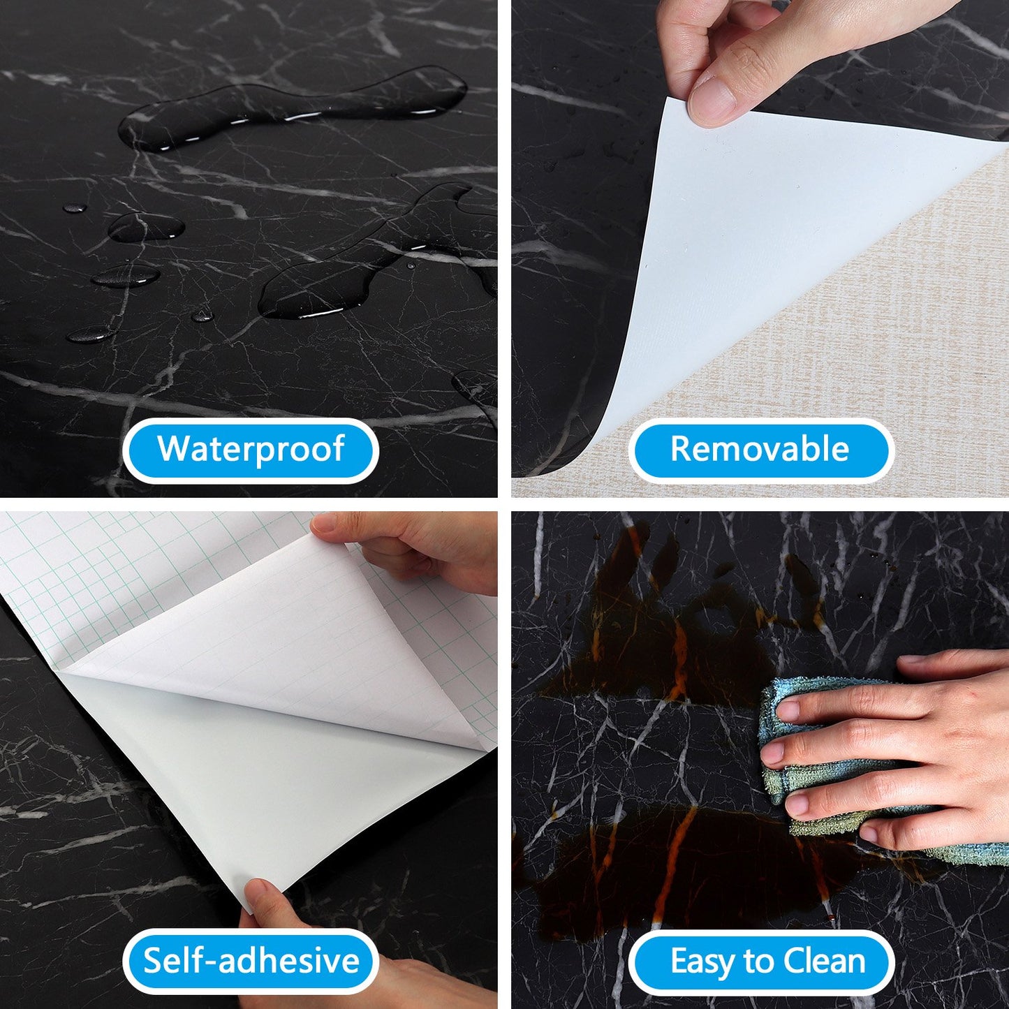 Black & Grey Marble Sheet Sticker | Waterproof Self-Adhesive PVC Wallpaper