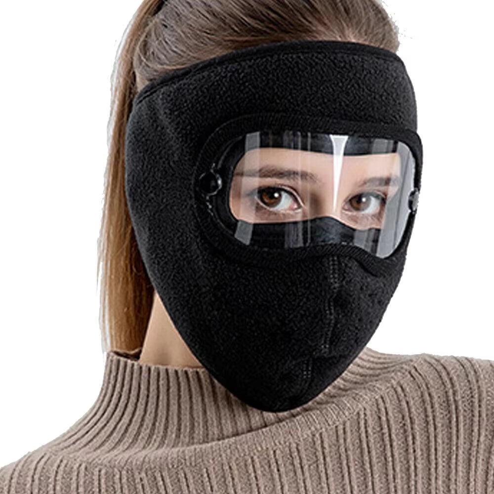 Black Windproof Winter Full Face Mask with Anti-Dust & Fog Goggles