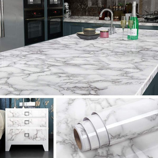 White & Dark Grey | Marble Sheet Sticker 60x200cm | Waterproof Self-Adhesive PVC Wallpaper