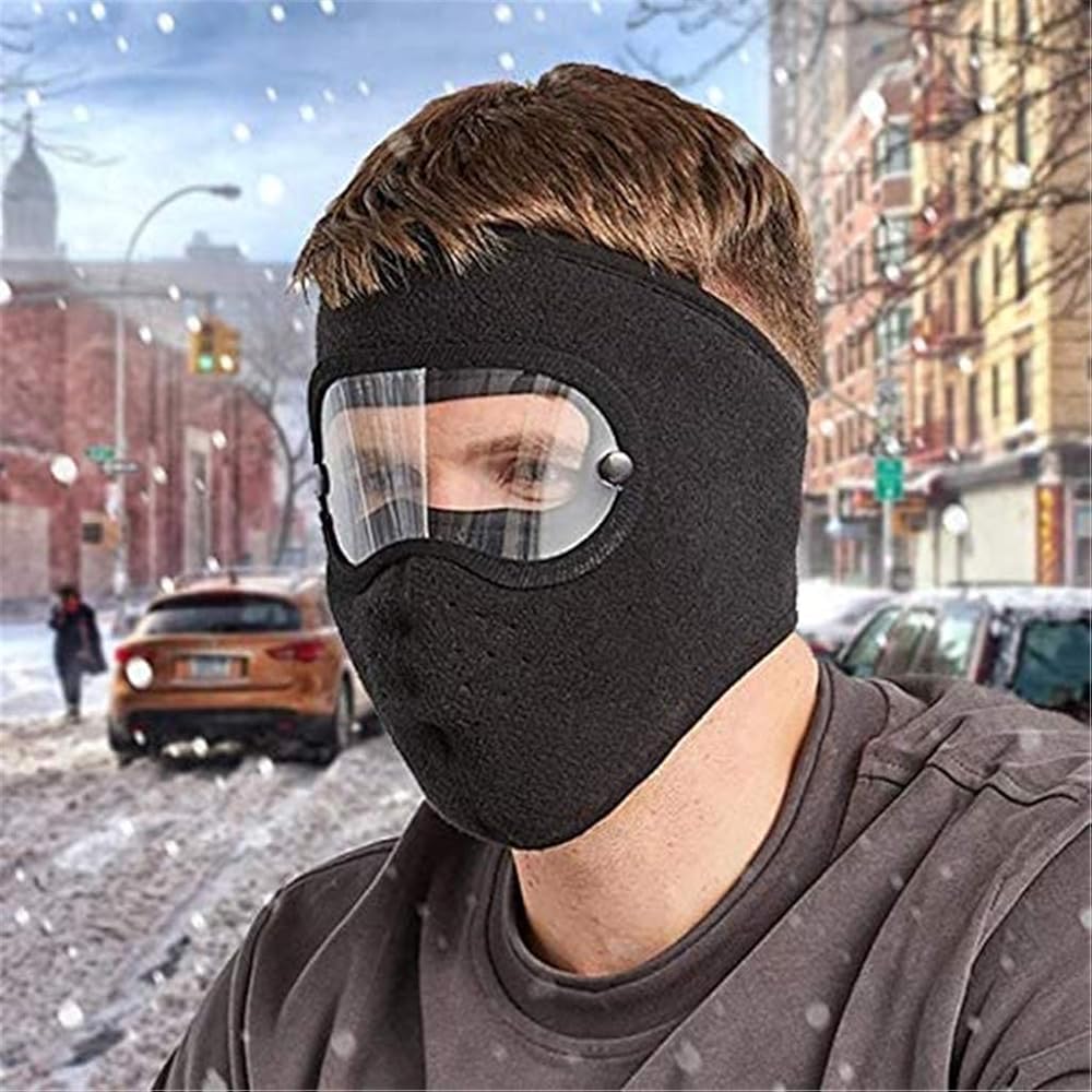 Black Windproof Winter Full Face Mask with Anti-Dust & Fog Goggles
