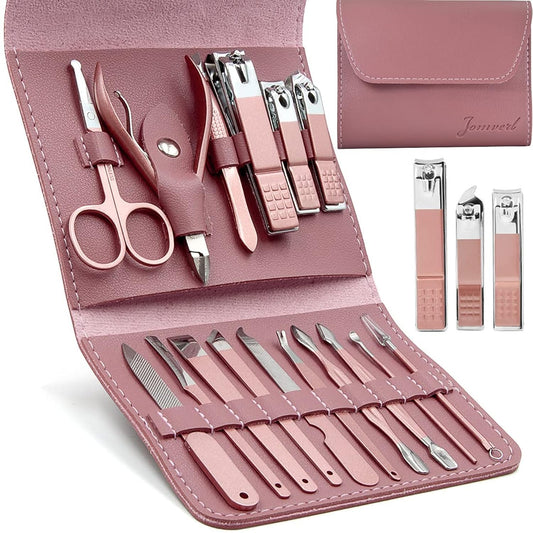 16 Pcs Manicure & Pedicure Tool Set with Leather Case