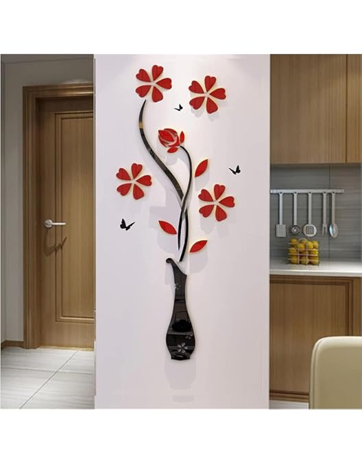 Vase in Red and Black Color - Wooden Wall Decoration
