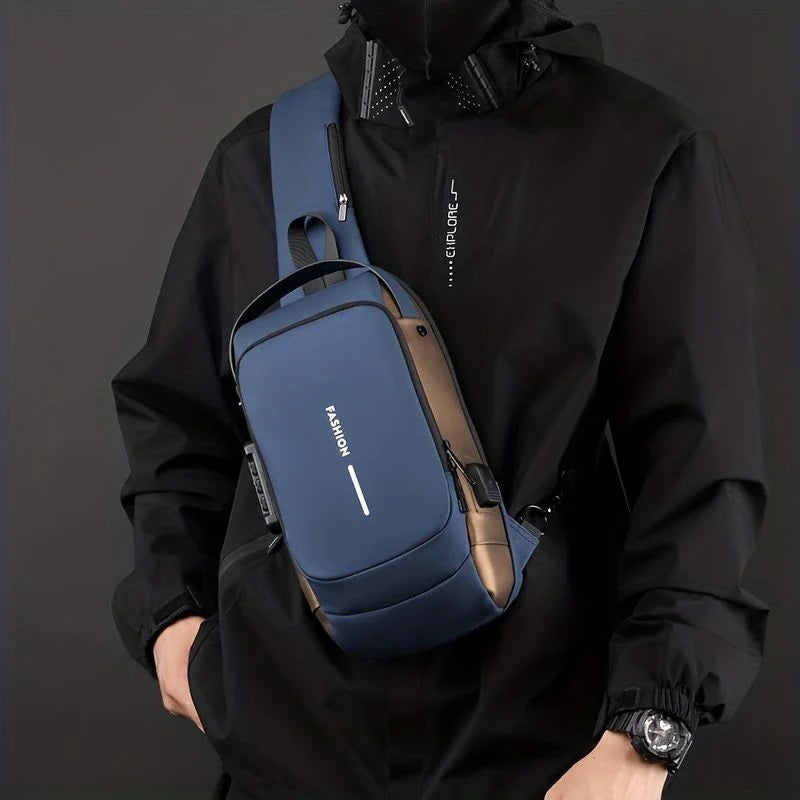 Blue & Brown | Anti-Theft USB Charging Shoulder Bag