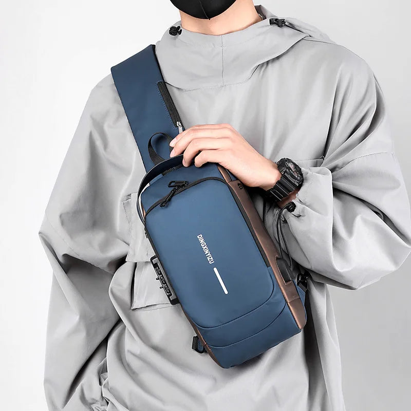 Blue & Brown | Anti-Theft USB Charging Shoulder Bag