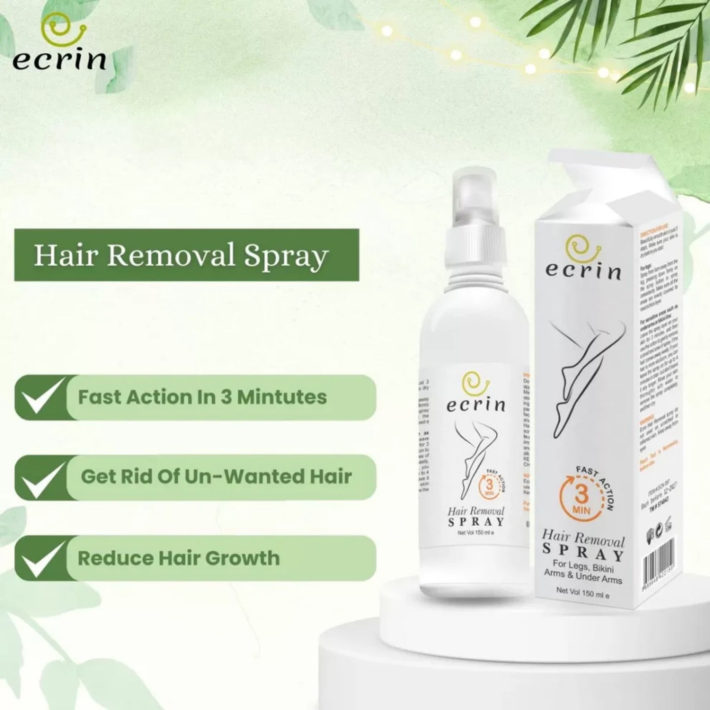 Ecrin Hair Removal Spray for Men & Women | Fast, Gentle Hair Remover