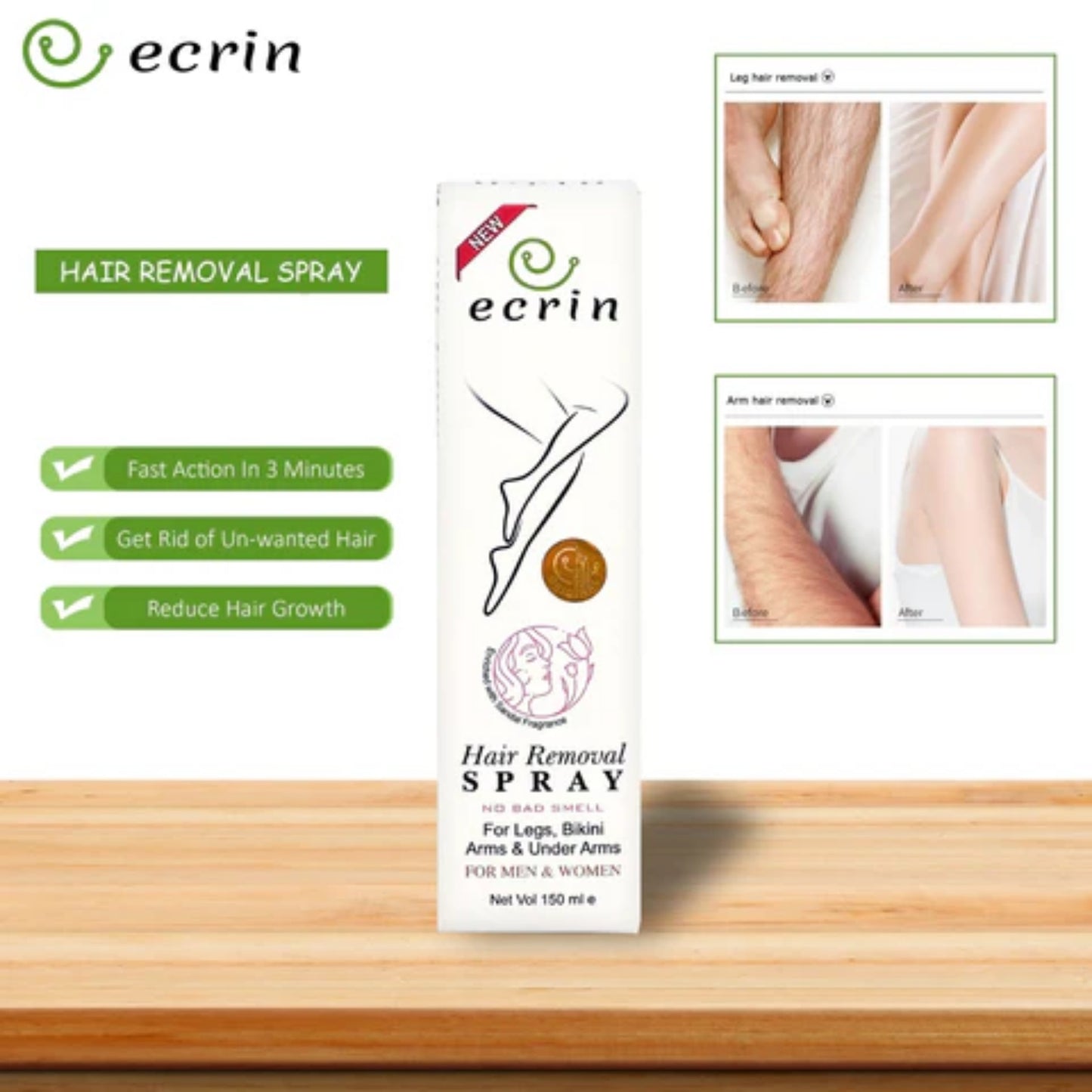 Ecrin Hair Removal Spray for Men & Women | Fast, Gentle Hair Remover