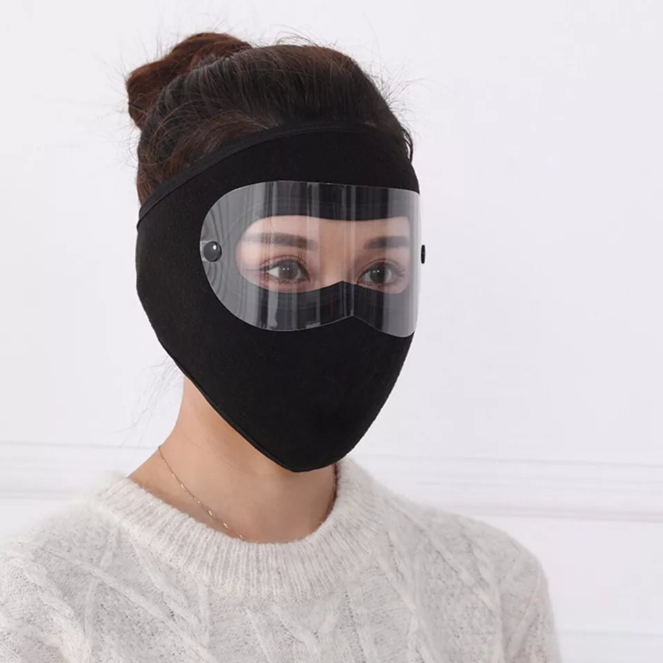 Black Windproof Winter Full Face Mask with Anti-Dust & Fog Goggles